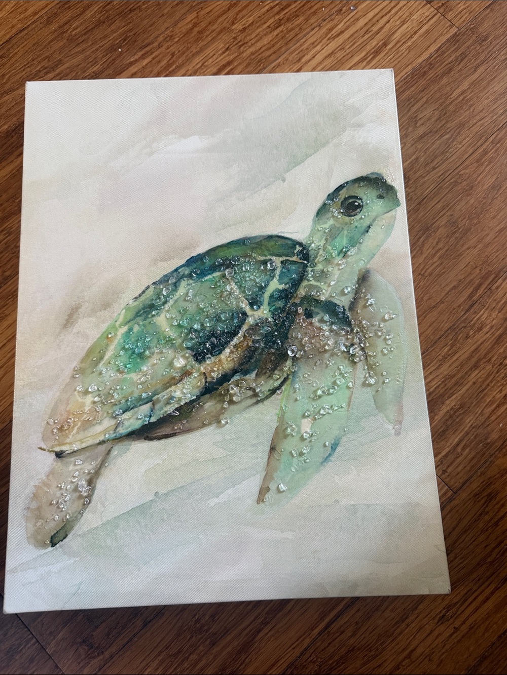 Sea Turtle Canvas Wall Art in Aqua and Green